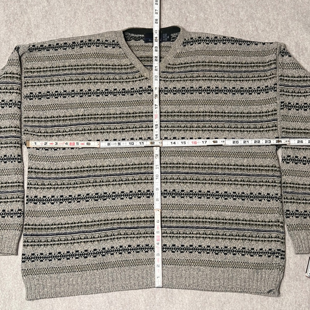 Vintage 90s Bill Blass V-Neck Grandpa Sweater Size Mens XL Grey Fair Isle - Picture 6 of 7